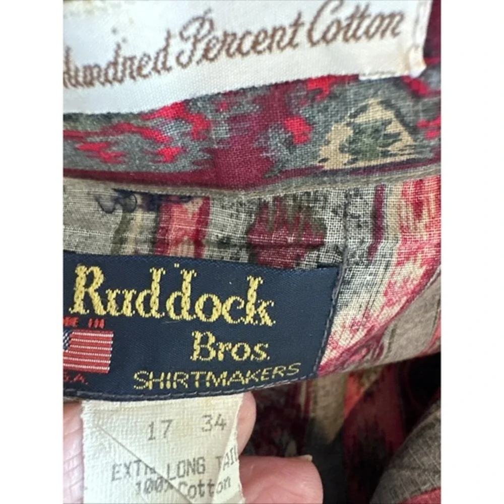 Vtg‎ Ruddock Bros Aztec Pearl Snap Shirt Red Pearl Snaps Western 17/34 Xl Tails - Picture 10 of 16